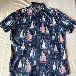 Izod Breeze Button Down Shirt in Skipper Blue Nautical Sailboat & Firework Print
